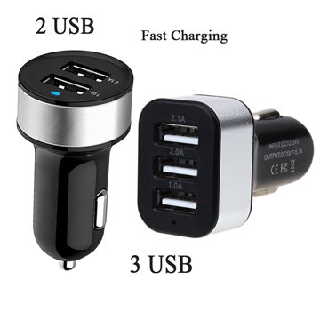 Micro Auto Universal 3Way / Dual USB Car Charger For all Mobile Phone Laptop MP3/MP4 High Quality Aluminum material
