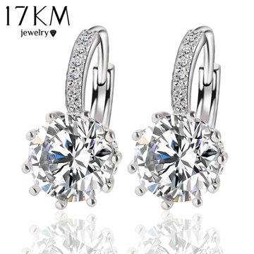 Fashion Alloy Silver-Plated 10 Color Geometry Crystal Earring Simple Jewelry Design Round Zirconia Earrings Statement For Women