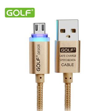 Golf Original Crystal LED light Micro V8 USB data Cable Metal Nylon cable 2.1A charger for Samsung Galaxy HTC Sony Xiaomi Meizu