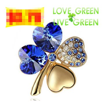 free shipping biggest discount promotion 18K gold plated Austrian Crystal four leaf clover Brooch 19 colors fashion jewelry 9554