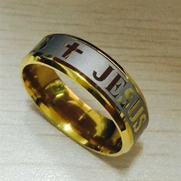 High quality large size 8mm 316 Titanium Steel 18K silver gold plated jesus cross Letter bible wedding band ring men women