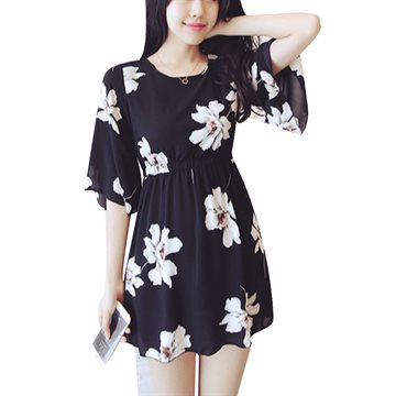 Vestidos 2016 Summer Women Dress Half Sleeve Flower Printed Sweet Loose Ladies Dresses Black White Mini Dresses Plus size 4XL