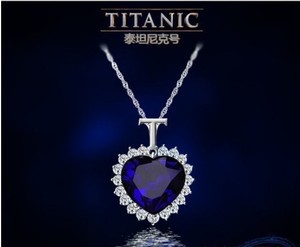 Titanic Heart of the Ocean Sapphire Crystal Chain Necklace Pendant Plate Jewelry