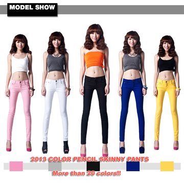 2016 Best Sales Women's Sexy Candy Solid Pencil Pants Slim Skinny Stretch Jeans Trousers Top Level Model 21 Colors 6 Sizes W099
