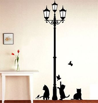 Free Shipping Popular Ancient Lamp Cats and Birds Wall Sticker Wall Mural Home Decor Room Kids Decals Wallpaper
