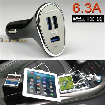 Quality Super 3 USB 5V 6.3A USB Car Charger Adapter For iPhone / SamSung S6 S5 S4 S3 Note 4 3 / all mobile phone / Pad / Car DVR