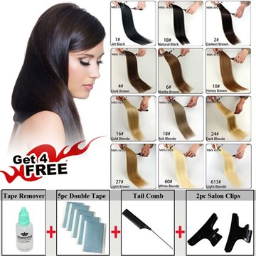 7A Seamless Tape In Brazilian Human Hair Straight Virgin Skin Weft 60pc Double Sided Adhesive Tape Remy Hair Ombre 4 Tools Free