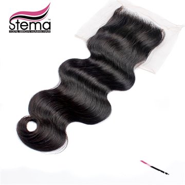 Free Shipping Stema Unprocessed Brazilian Virgin Hair Body Wave Lace Closure Free or Middle Part U Parting 4X4 Size Closure