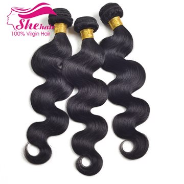 She Hair Indian Virgin Hair Body Wave,Free Fast Shipping 3pcs Natural Black Hair Weaves Can Be Dyed,8