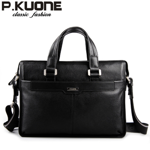 Free shipping P . kuone man commercial male handbag genuine leather shoulder men's casual bag leather briefcase