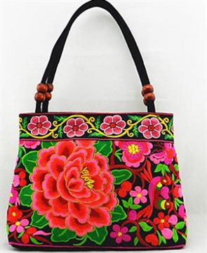 National trend embroidery bags Women double faced flower embroidered one shoulder bag handbag