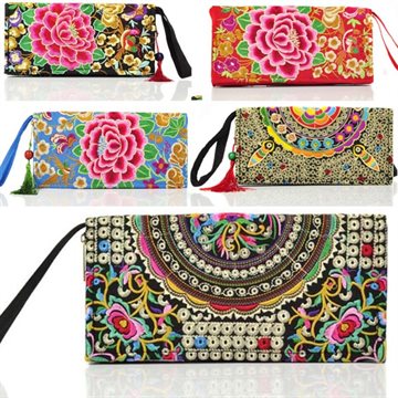 Hot New Embroidered Wallet Purse Handmade Ethnic Flowers Embroidery Women Long Wallet Day Clutch HandBag