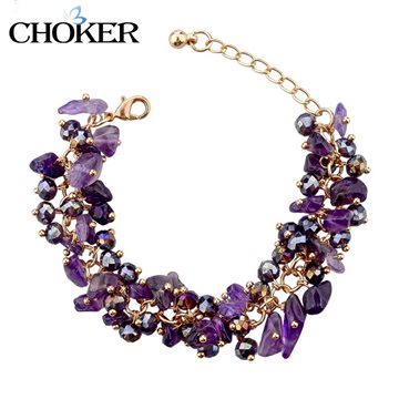 Amethyst Charm Bracelets & Bangles With Crystal Stones Friendship Bracelets For Women Gold Bracelet Femme Turkish Jewelry Mujer