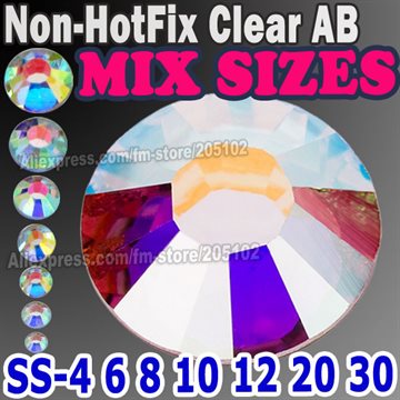All Sizes Mix Clear AB Nail Art Rhinestones SS3 SS4 SS5 SS6 SS8 SS10 SS12 SS16 SS20 SS30 SS40 strass glitters Non HotFix crystal