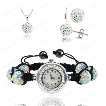 Wholesale Fashion Watch Crystal Shamballa Set Crystal Pendant+Bracelet+Crystal Earring Jewelry Set 10MM Disco Ball Free Shipping