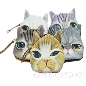 W110- Children Mini Cute Cat Face Zipper Case Coin Kids Purse Wallet Makeup Bag Pouch Free Shipping
