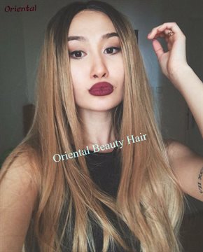 Free Shipping heat resistant hair wig two tone ombre color glueless black blond natural straight synthetic lace front wig