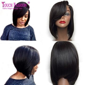 Layered Human Hair Short Bob Wigs For Black Women Glueless Lace Front Human Hair Bob Wig With Side Bangs Full Lace Short Wigs