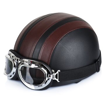 Hot Sell 2015 Brown Synthetic Leather vintage Motorcycle Motorbike Vespa Open Face Half Motor scooter Helmets & Visor & Goggles